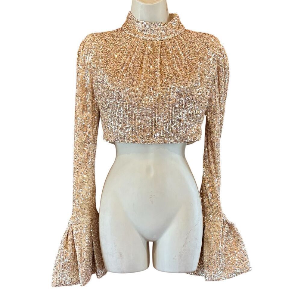 In the Mood for Love Miel Sequin Crop Top in Gold NWT Size Small